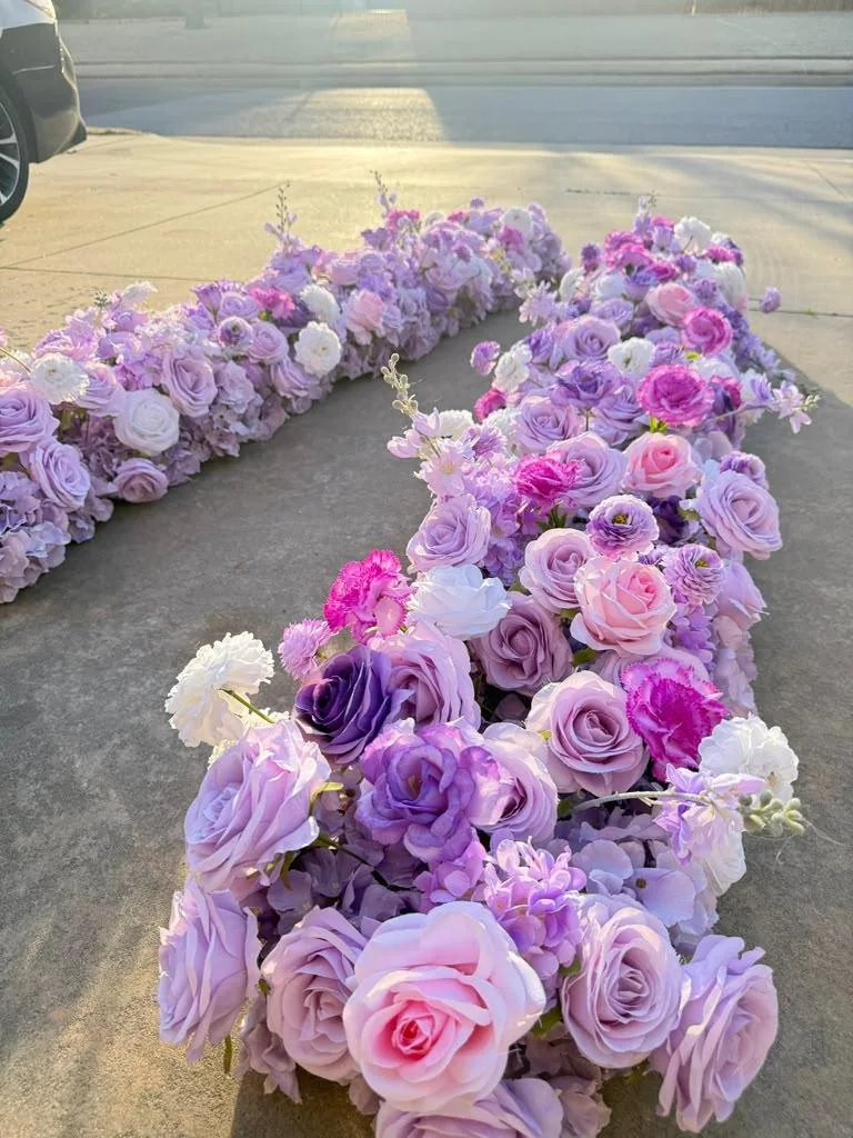 Lavender and pink floor floral backdrop columns rental OKC, view I