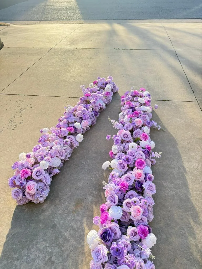 Lavender and pink floor floral backdrop columns rental OKC, view II