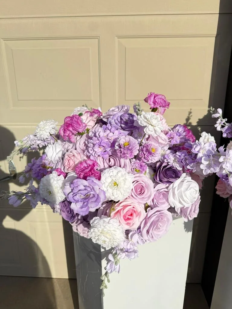 Lavender and pink rose statement floral arrangement rental OKC