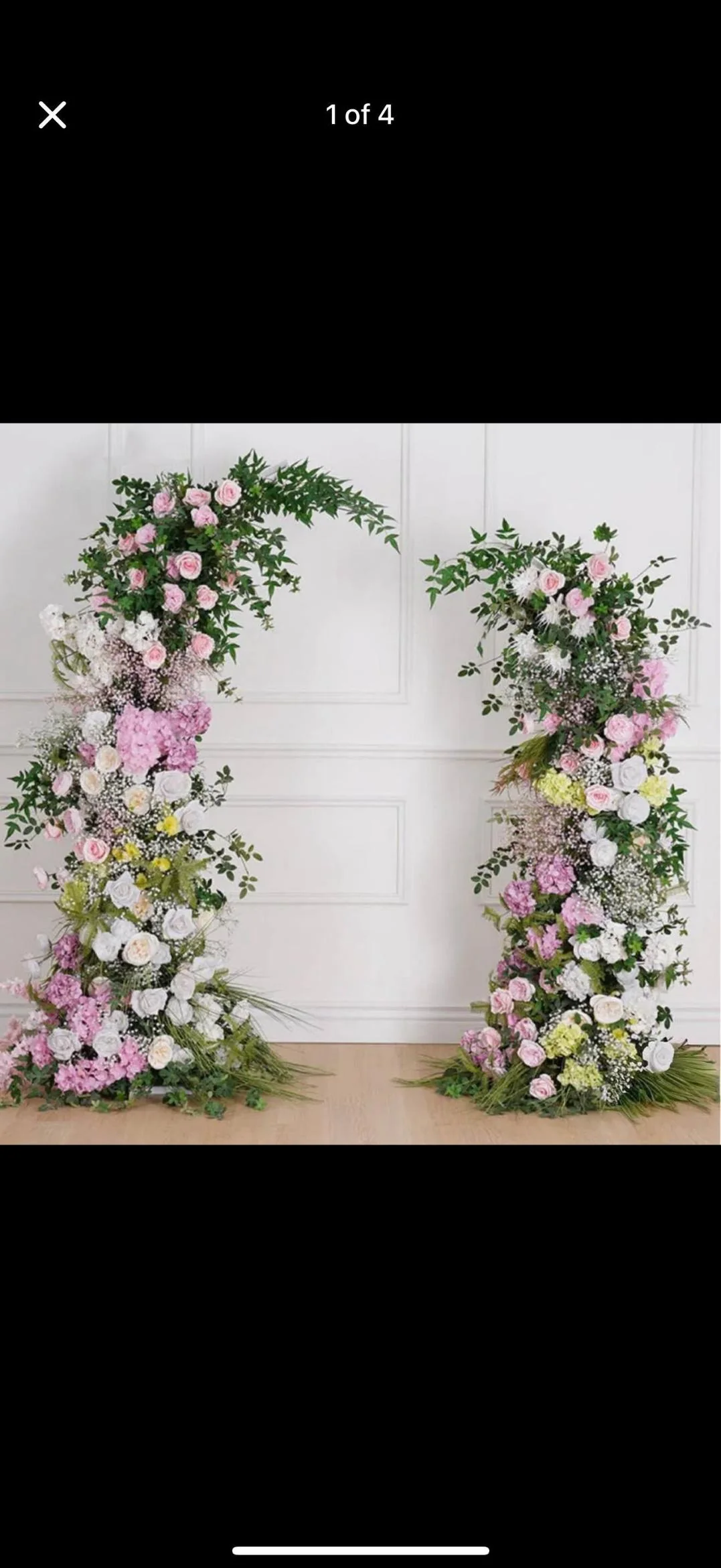 Pink blossom and green hedge floral columns rental OKC